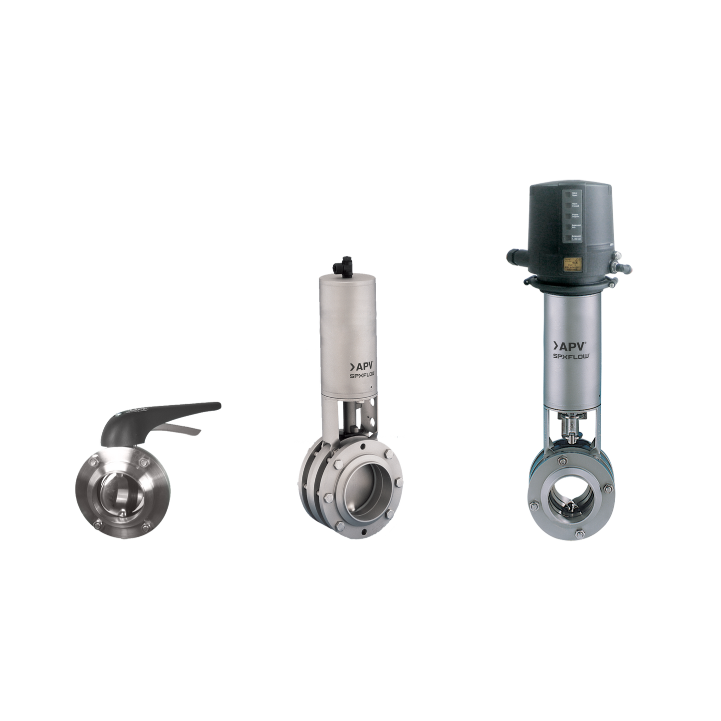 SPXFlow APV SV/SVS Butterfly Valves, 3 Examples on Transparent Background