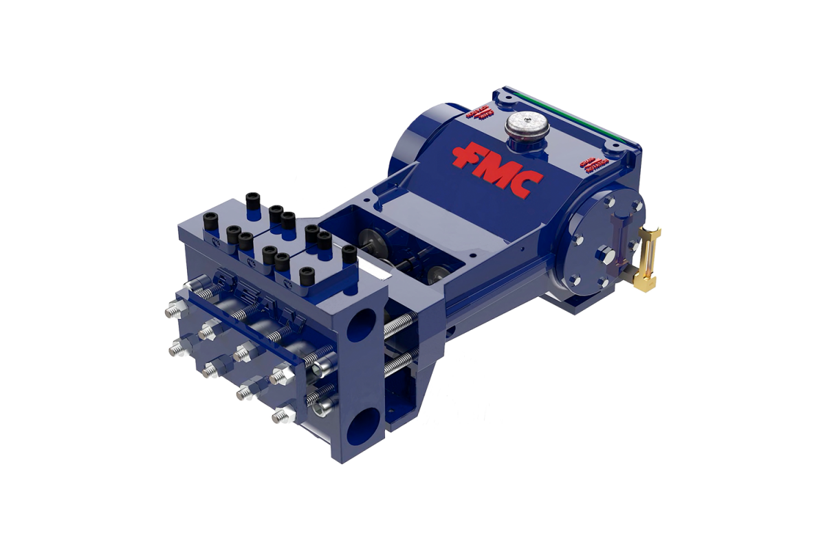 TechnipFMC L09 Series Piston Bean Pump, Blue in Colour, Side View, Transparent Background