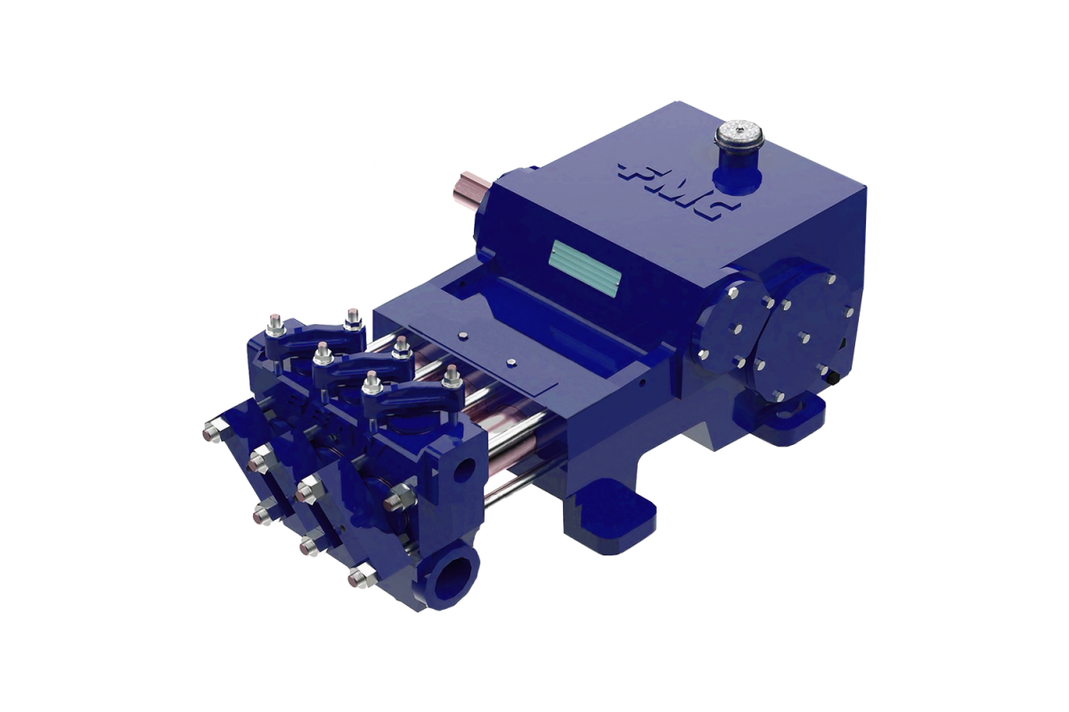 TechnipFMC L16 Series FMC Piston Bean Pump, Blue, Side View on Transparent Background