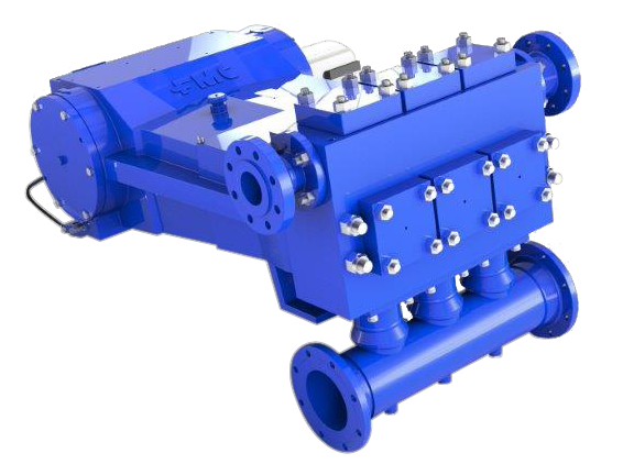 TechnipFMC M12 Series Pump, Blue, Side View on Transparent Background