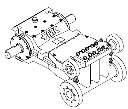 TechnipFMC M14 Series Pump, Schematic Drawing, Side View on White Background