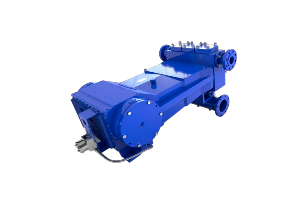 TechnipFMC M16 Series Pump, Blue, Side View on White Background