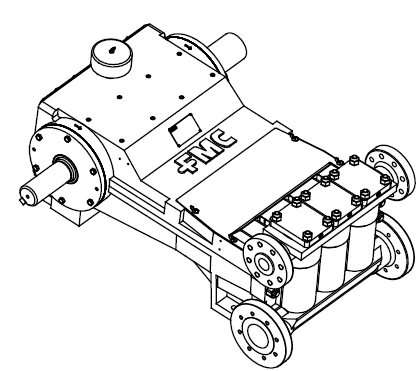 TechnipFMC M16 Series Pump, Schematic Drawing, Side View on White Background