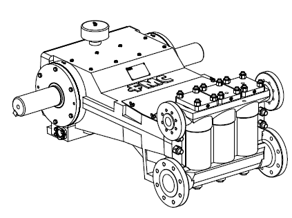TechnipFMC M18 Series Pump, Schematic Drawing, Side View on White Background