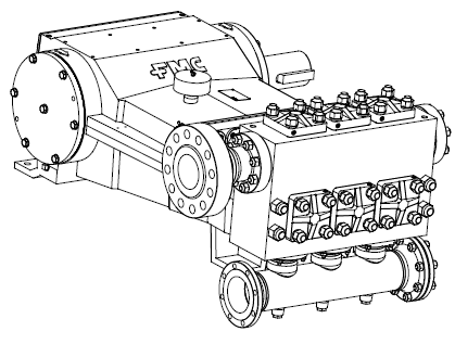 TechnipFMC M28 Series Pump, Schematic Drawing, Side View on White Background
