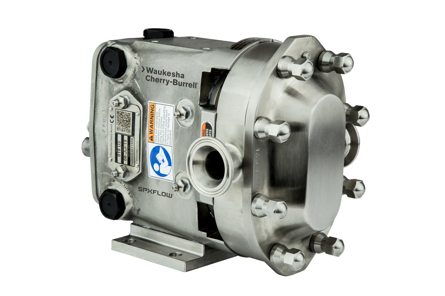 SPXFlow Waukesha Cherry-Burrell Universal 2 Series Positive Displacement Pump, SIlver, Transparent Background