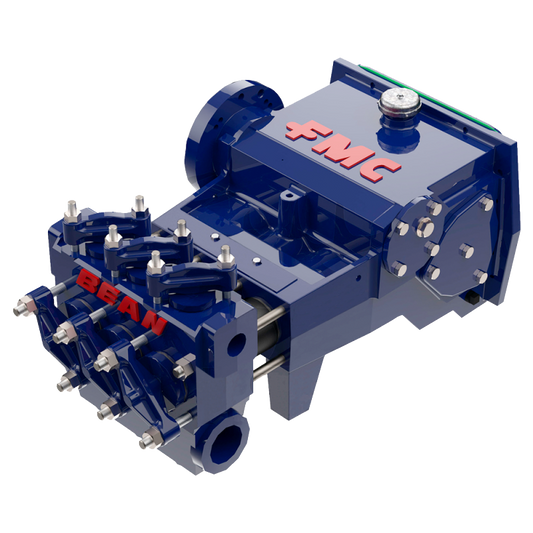 TechnipFMC L11 Series FMC Piston Bean Pump, Blue, Side View on Transparent Background