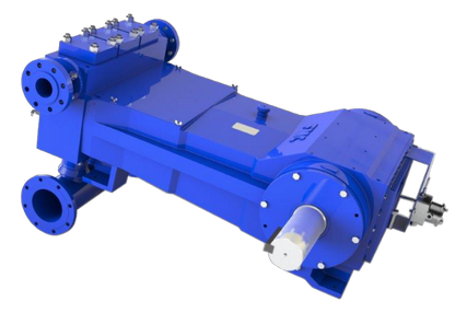 TechnipFMC M08 Series Pump, Blue, Side View on Transparent Background