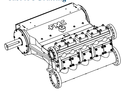 TechnipFMC Q32 Series Piston Bean Pump, Schematic Drawing, Side View on White Background